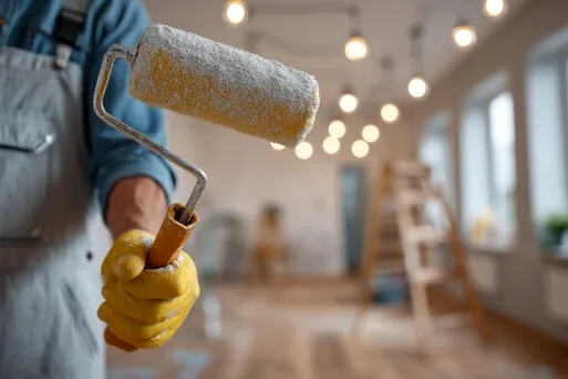 Close-up of a painter holding a roller indoors